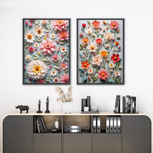 Wild Flowers Origami Art Prints (Pack 2) – Digital Wall Art Download, Minimal Nature Decor, 6 High-Res Prints in Multiple Sizes