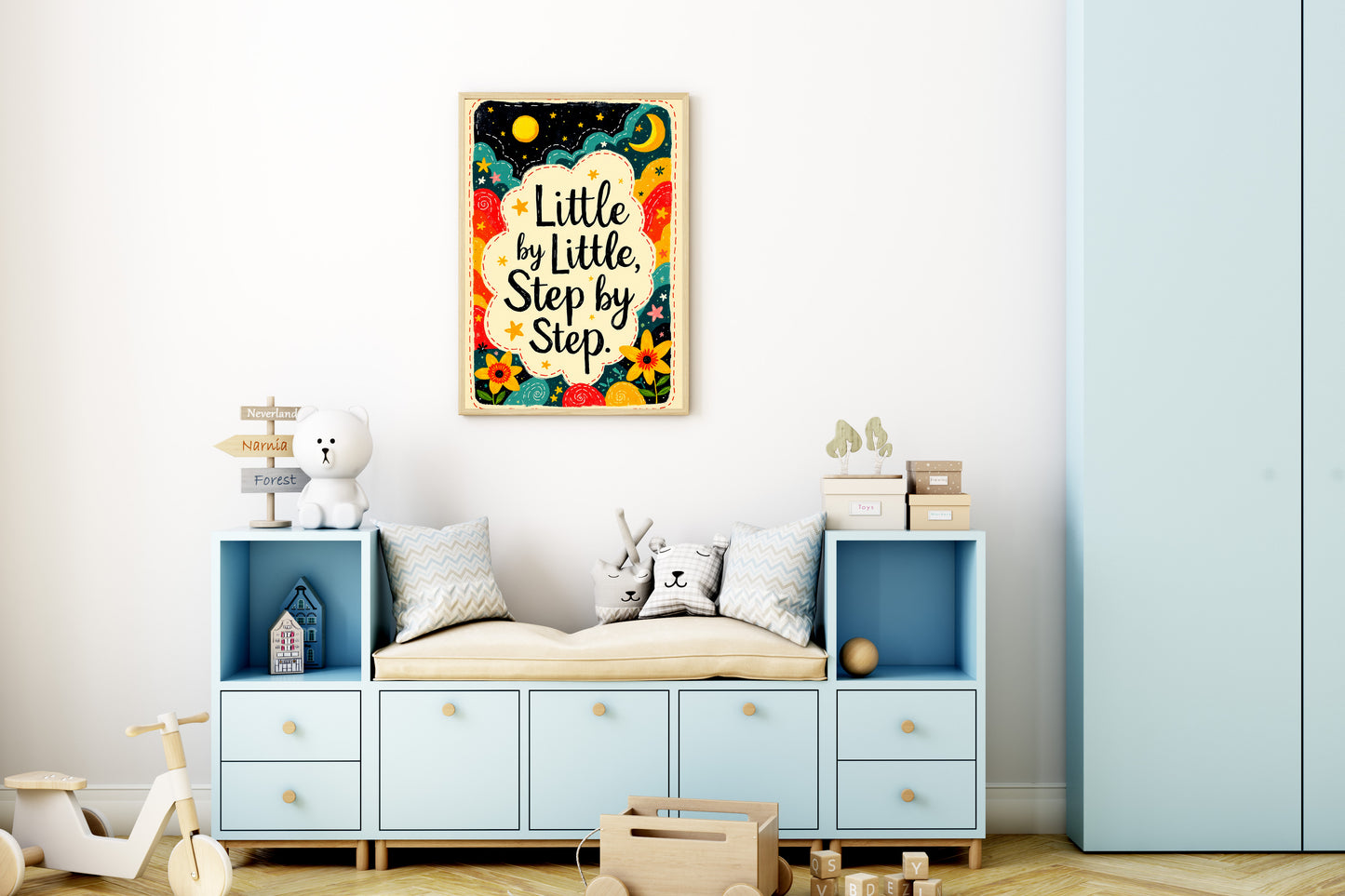 Little By Little Step by Step Quote Print | Vintage Style Wall Art | 24x36 inch 300 DPI Digital Download | Calming Inspirational Poster for Home or Office