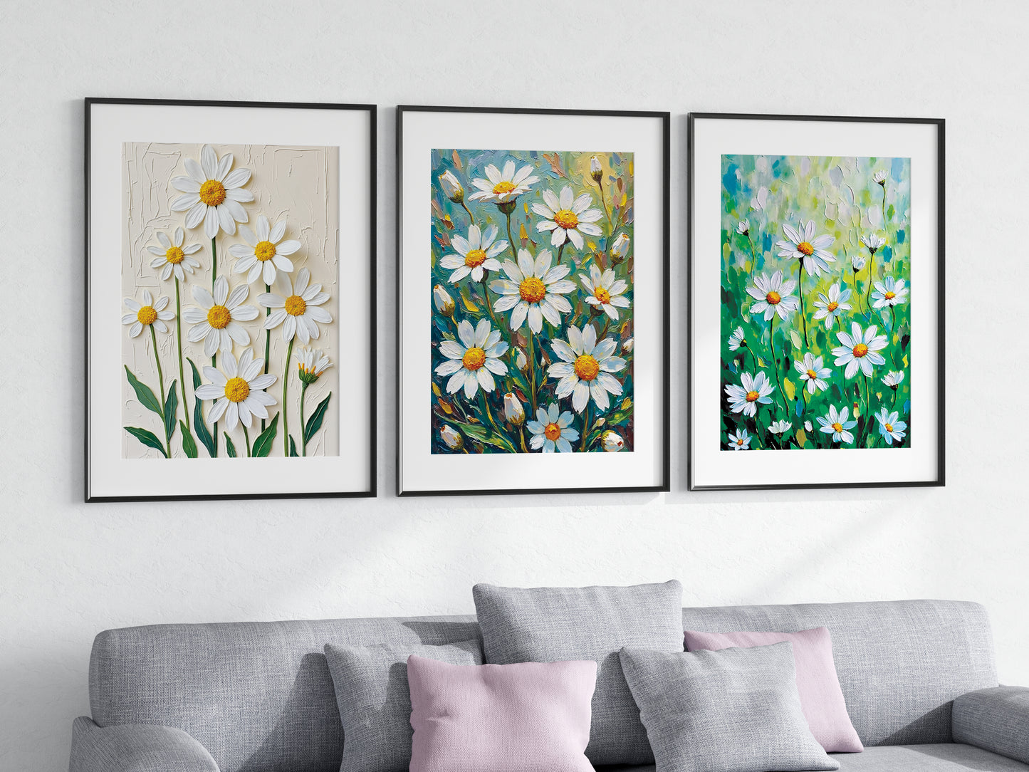 Bundle of 10 Daisy Impasto Oil Paintings | Digital Wall Art Prints | 24x36 Inch High Resolution JPEG | Modern Home Decor Download