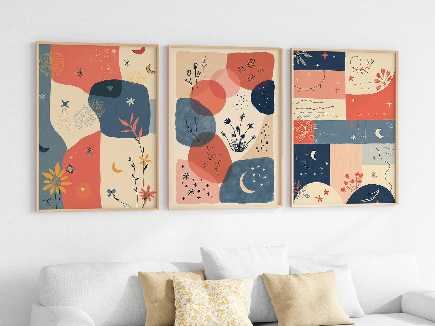 Set of 3 Boho Art | Minimalist Neutral Decor | 24x36 inch 300 DPI Digital Download | Calming Modern Art for Living Room, Bedroom, or Office