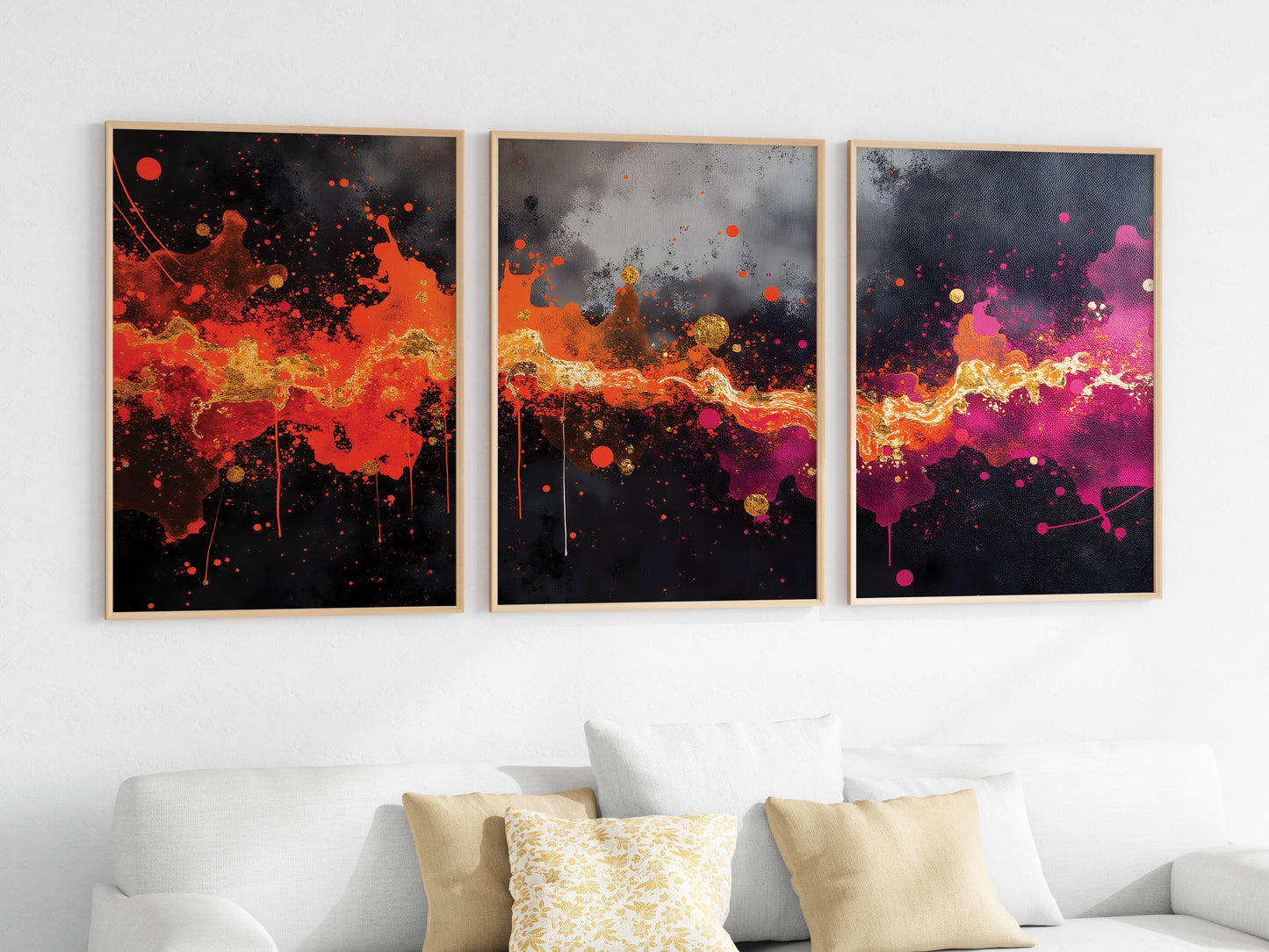Nebula Color Splash Triptych | Set of 3 Wall Art Prints | Digital Download | Modern Galaxy Artwork for Living Room or Office