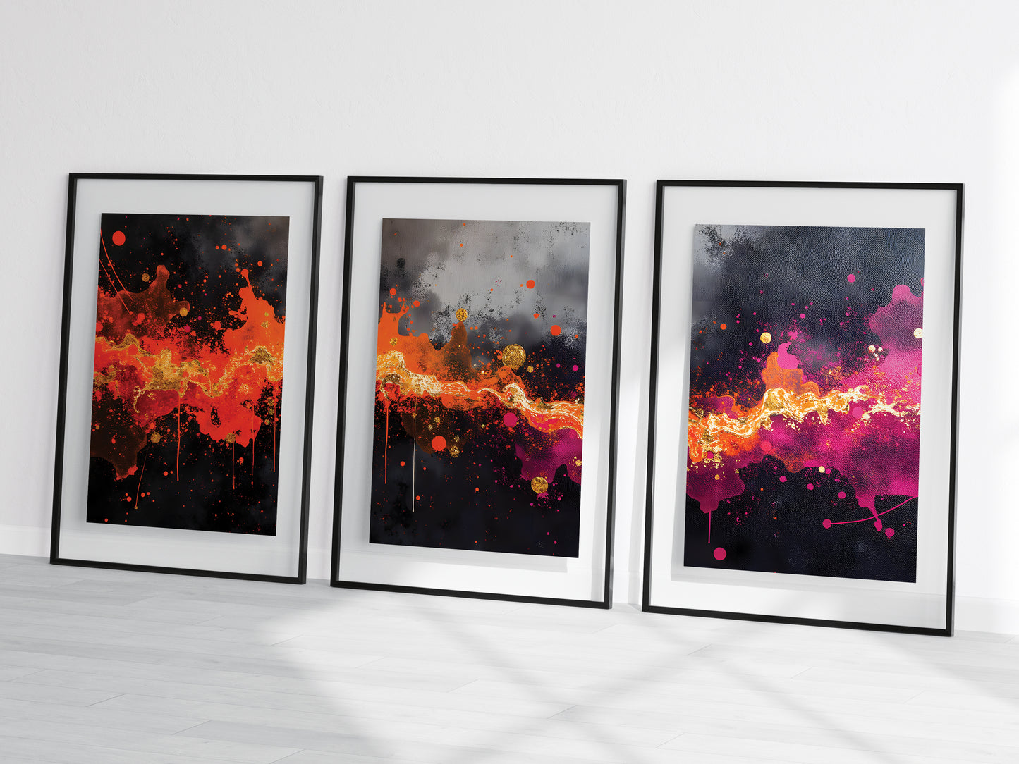 Nebula Color Splash Triptych | Set of 3 Wall Art Prints | Digital Download | Modern Galaxy Artwork for Living Room or Office