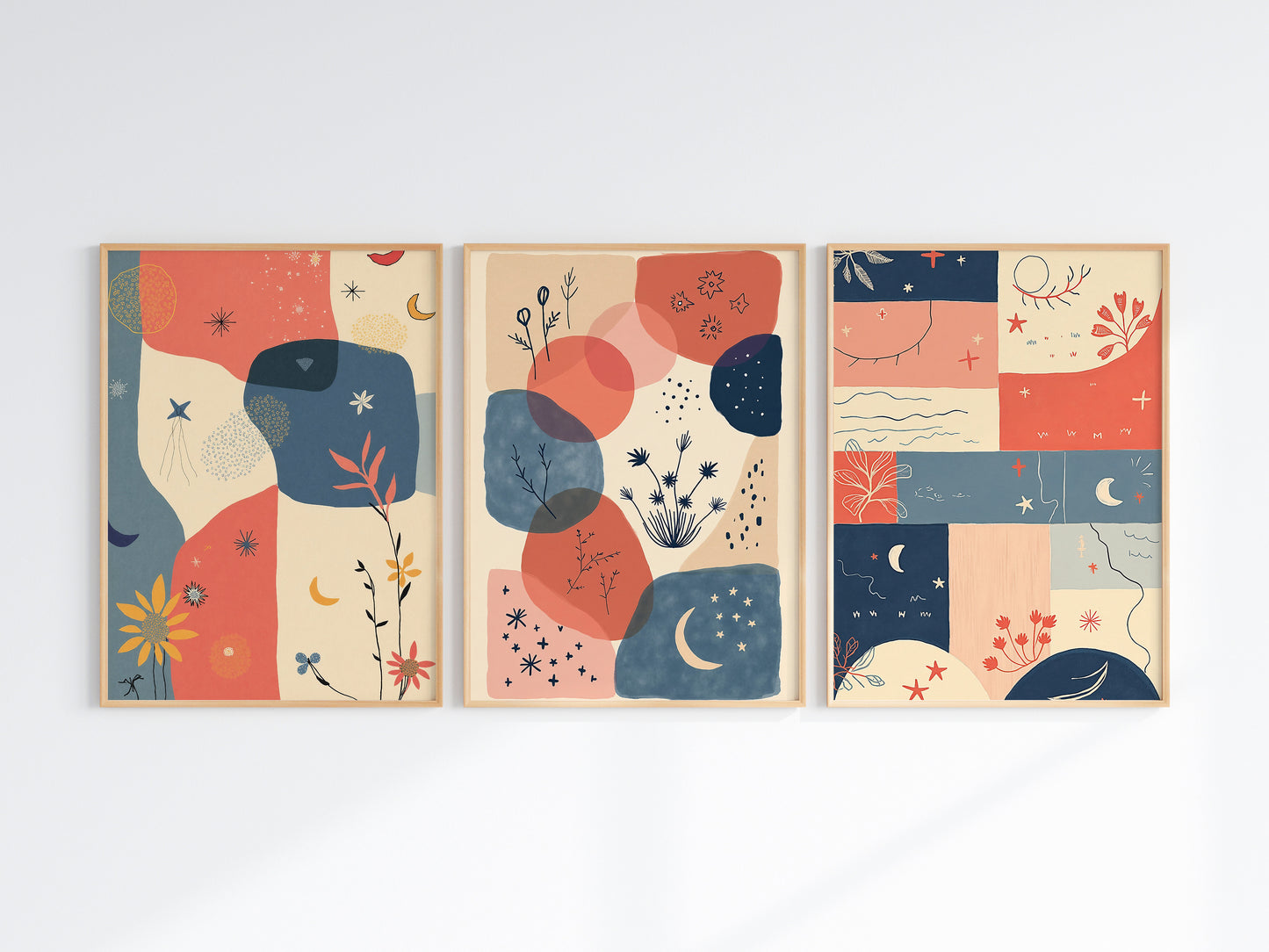 Set of 3 Boho Art | Minimalist Neutral Decor | 24x36 inch 300 DPI Digital Download | Calming Modern Art for Living Room, Bedroom, or Office