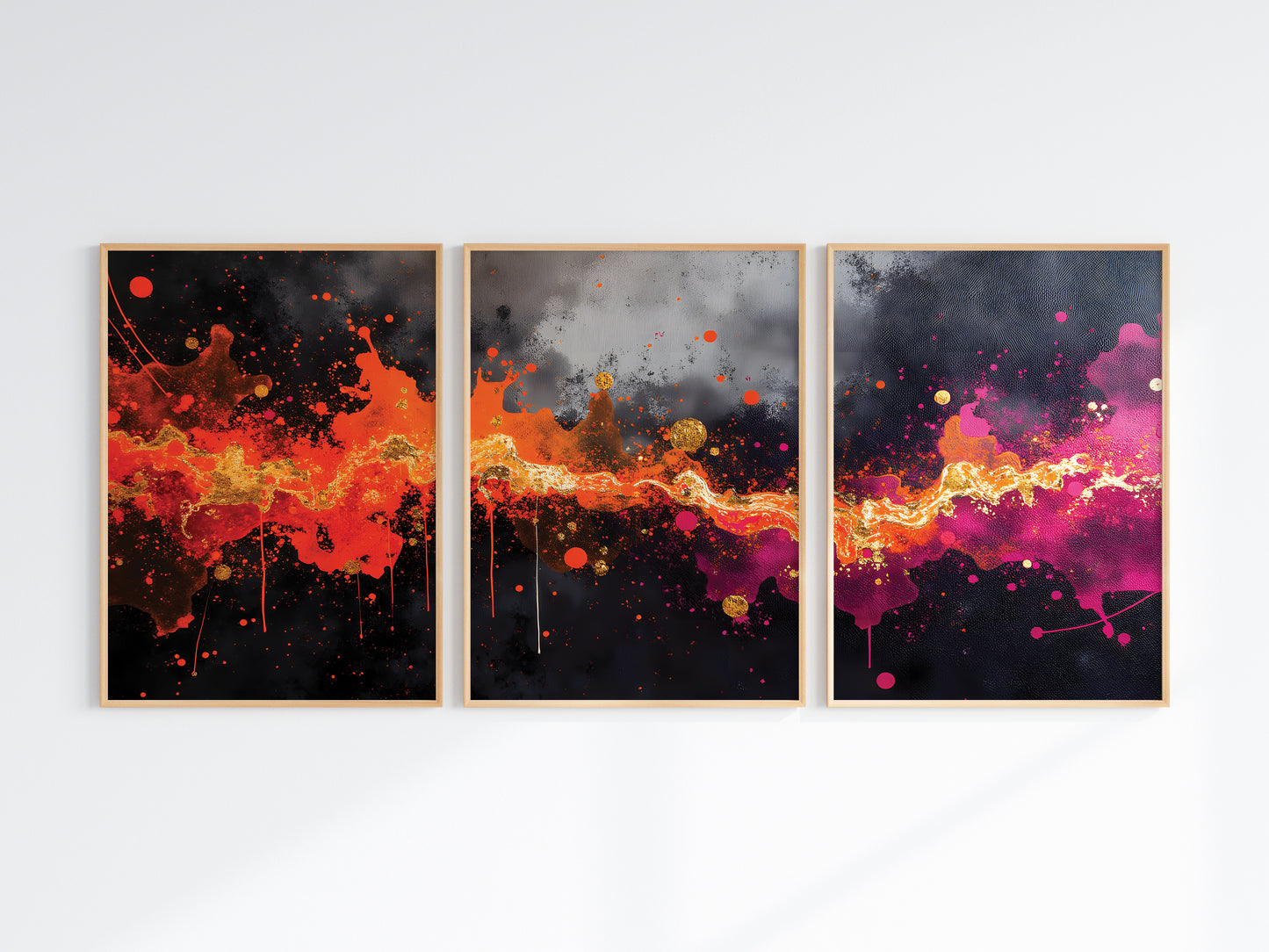 Nebula Color Splash Triptych | Set of 3 Wall Art Prints | Digital Download | Modern Galaxy Artwork for Living Room or Office