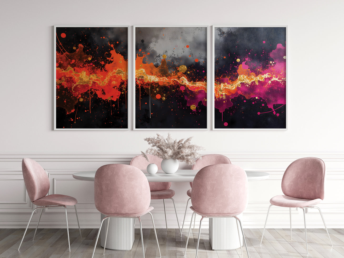 Nebula Color Splash Triptych | Set of 3 Wall Art Prints | Digital Download | Modern Galaxy Artwork for Living Room or Office