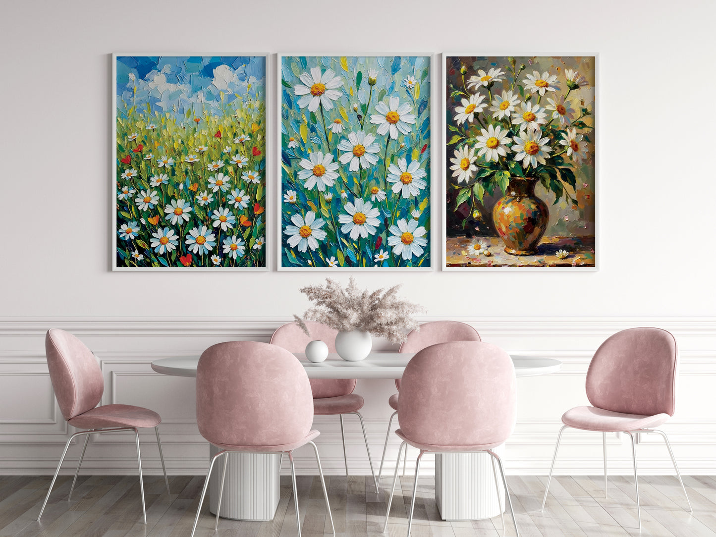 Bundle of 10 Daisy Impasto Oil Paintings | Digital Wall Art Prints | 24x36 Inch High Resolution JPEG | Modern Home Decor Download