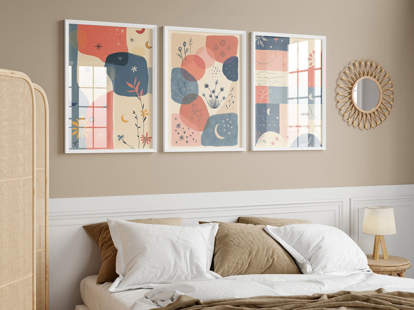 Set of 3 Boho Art | Minimalist Neutral Decor | 24x36 inch 300 DPI Digital Download | Calming Modern Art for Living Room, Bedroom, or Office