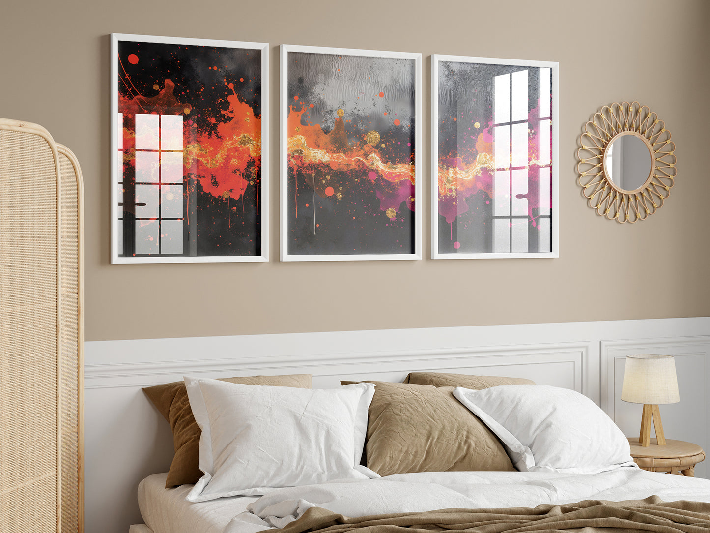 Nebula Color Splash Triptych | Set of 3 Wall Art Prints | Digital Download | Modern Galaxy Artwork for Living Room or Office