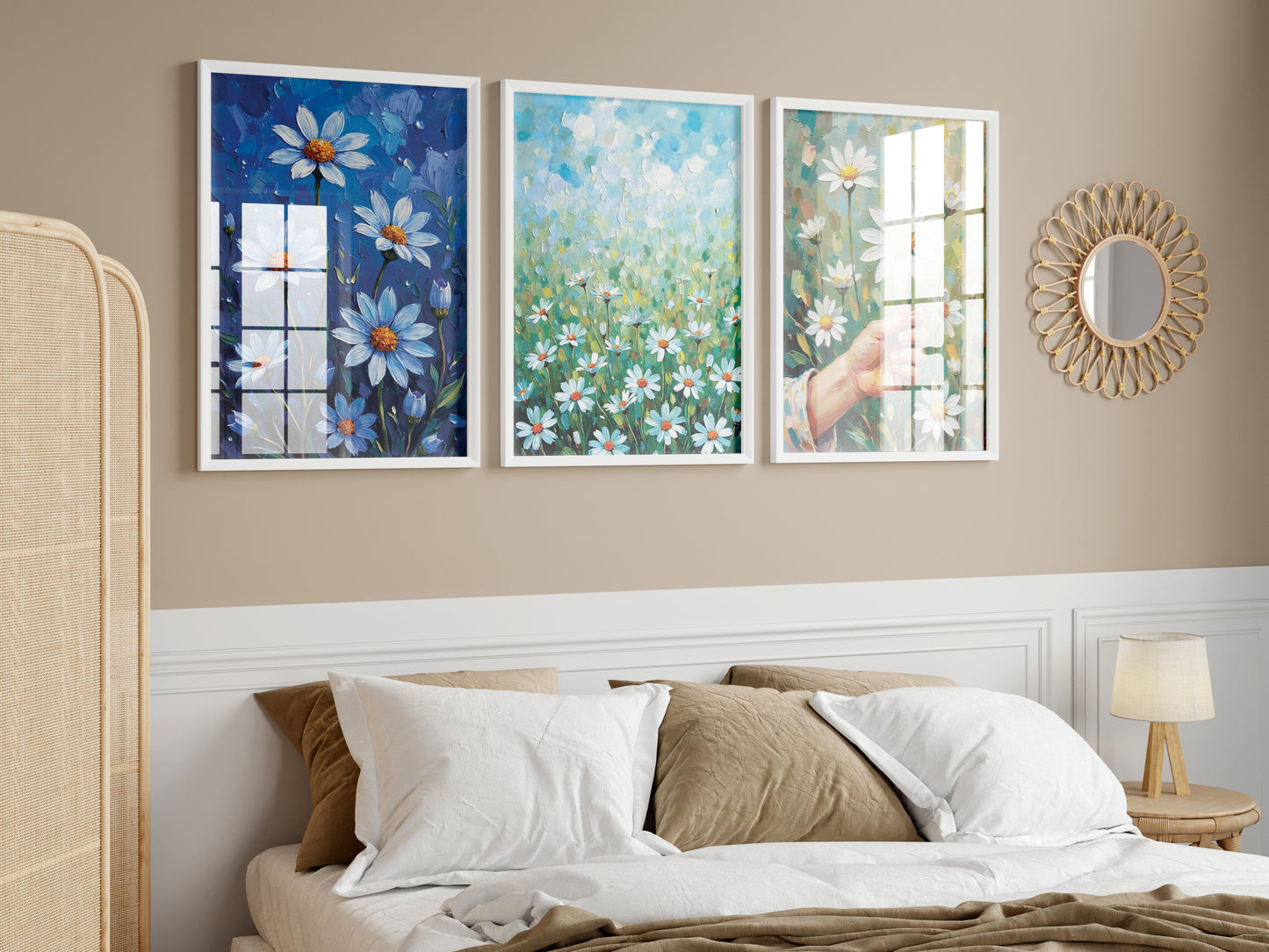 Bundle of 10 Daisy Impasto Oil Paintings | Digital Wall Art Prints | 24x36 Inch High Resolution JPEG | Modern Home Decor Download