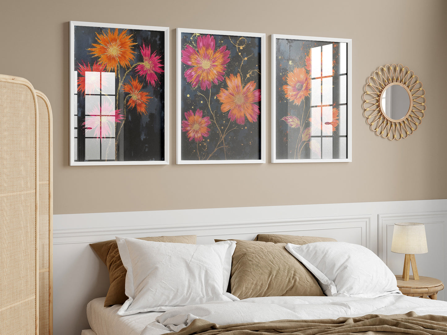 Set of 3 Boho Wall Art Prints | 24x36 inch 300 DPI Digital Download | Calming Modern Art for Living Room, Bedroom, or Office