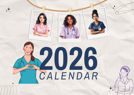 Printable 2026 Calendar for Nurses | Watercolor Nurse Clipart | Monthly Wall Art | PDF + 13 JPEG Files