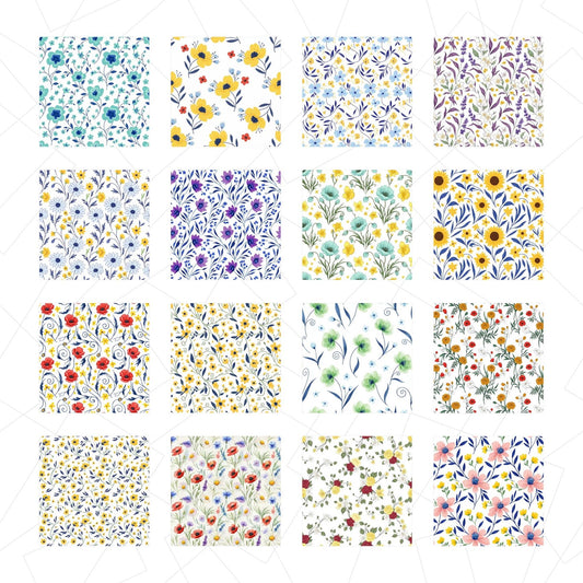 12 Seamless Floral Patterns | Digital Download Botanical Prints | Printable Designs for Wallpaper, Wrapping Paper, Mugs & Crafts