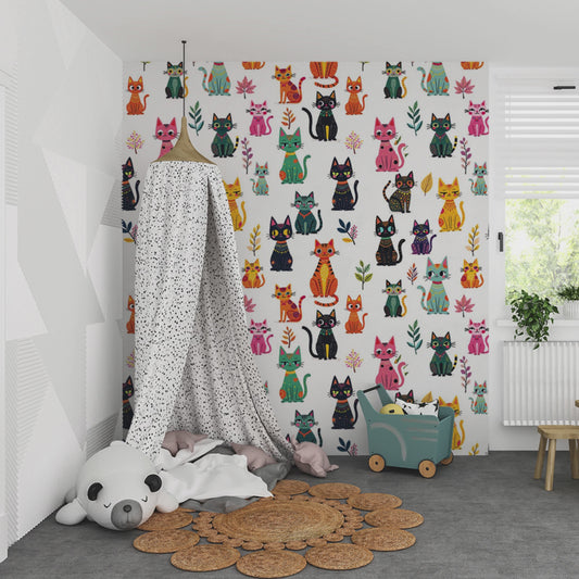 Colorful Cats Wallpaper Digital Download | Seamless Pattern Art | Kids Room Wall Art | Cat Print | Digital Backgrounds | Nursery Decor