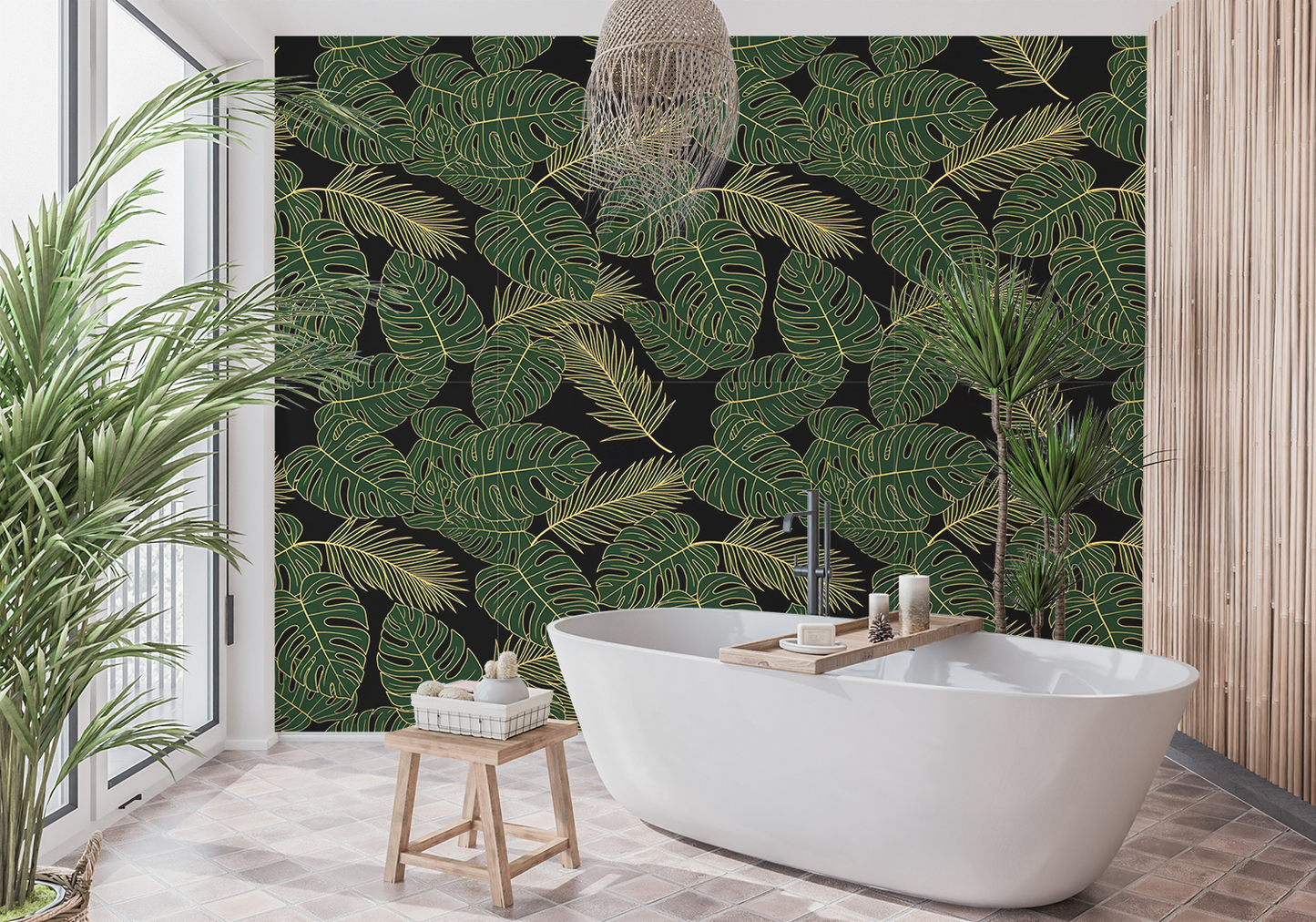 Luxury Monstera Seamless Pattern | Emerald Green & Gold Foil Tropical Leaves | Digital Download for Wallpaper, Fabric, Gifts