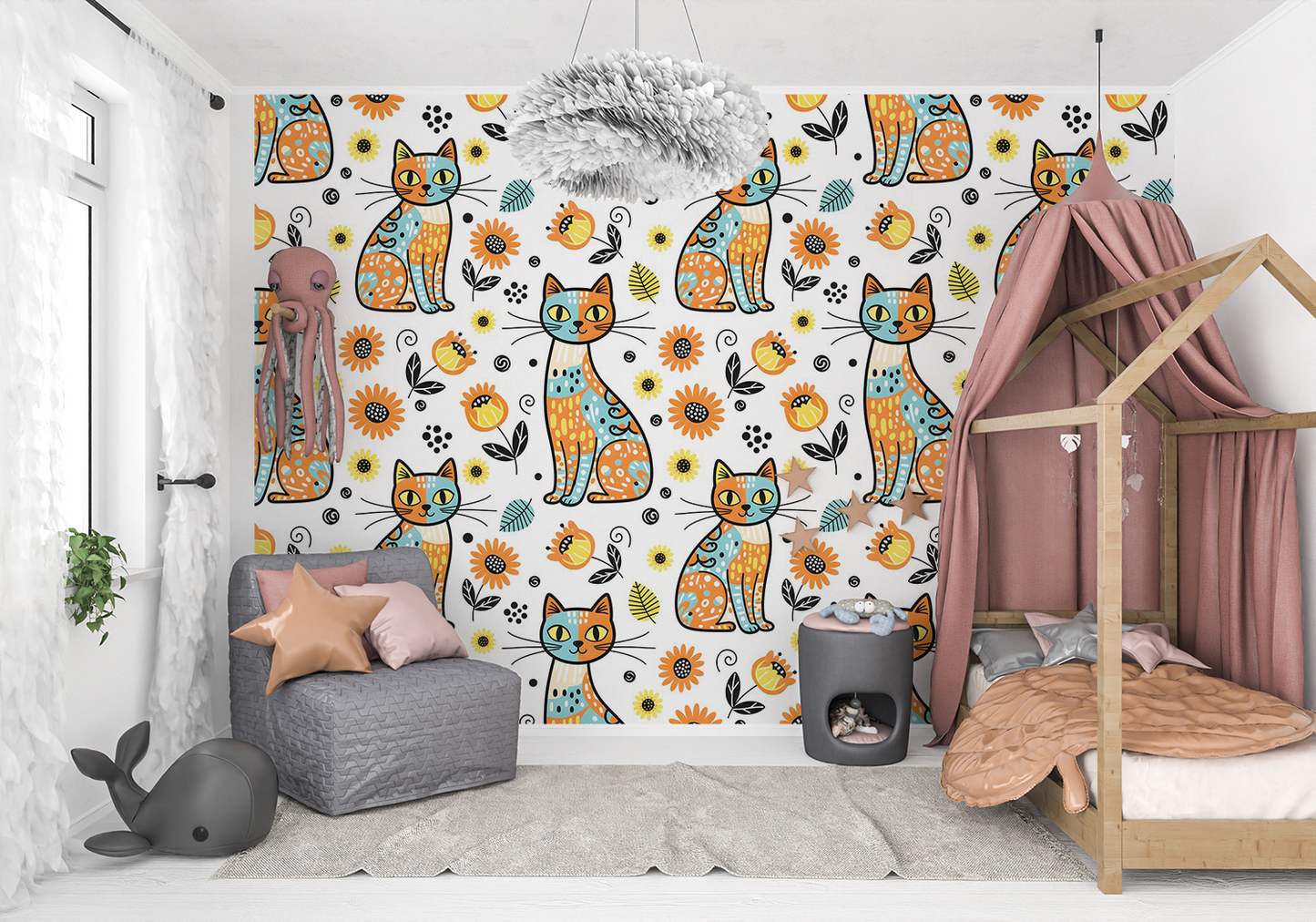 Cat and Foliage Cute Wallpaper | High Quality Seamless Digital Paper for Wallpaper, Fabric, Gifts & Crafts