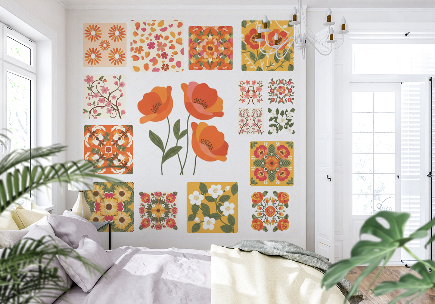 Flower Grid Digital Download | Modern Floral Wall Art | Seamless Pattern for Wallpaper, Crafts & Prints
