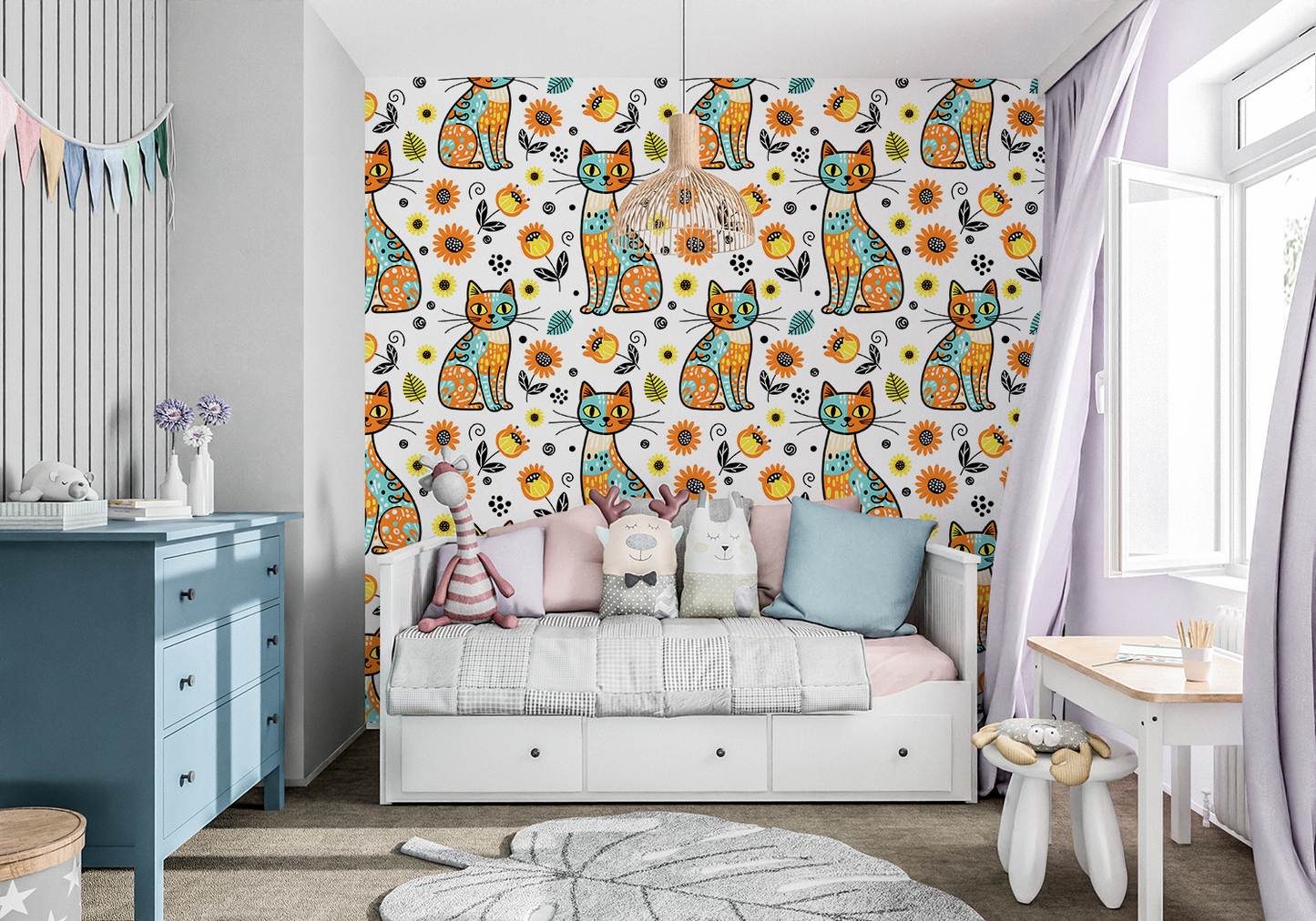 Cat and Foliage Cute Wallpaper | High Quality Seamless Digital Paper for Wallpaper, Fabric, Gifts & Crafts