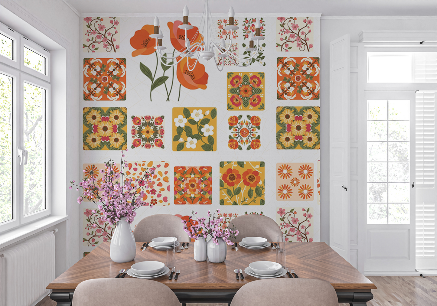 Flower Grid Digital Download | Modern Floral Wall Art | Seamless Pattern for Wallpaper, Crafts & Prints