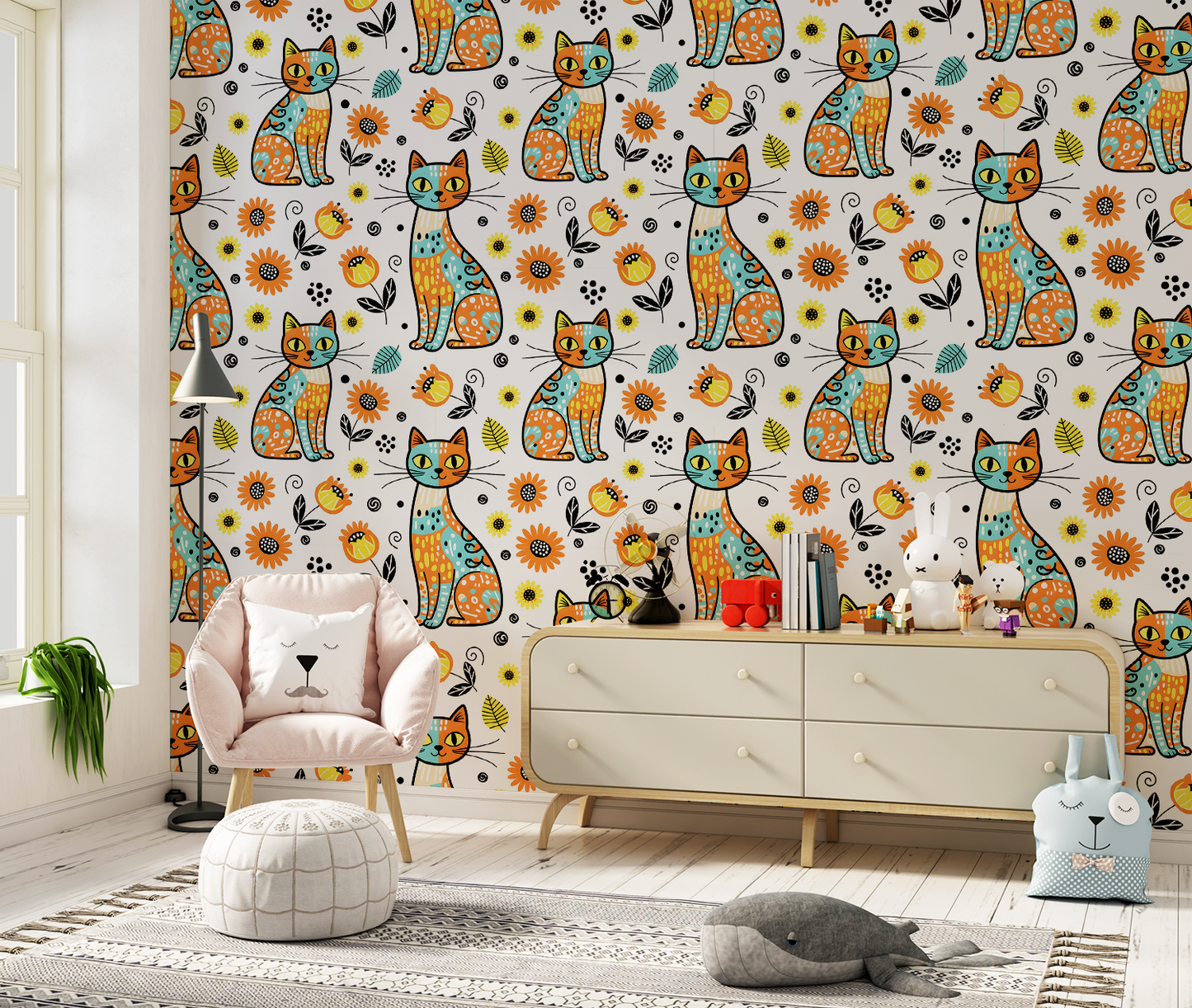 Cat and Foliage Cute Wallpaper | High Quality Seamless Digital Paper for Wallpaper, Fabric, Gifts & Crafts