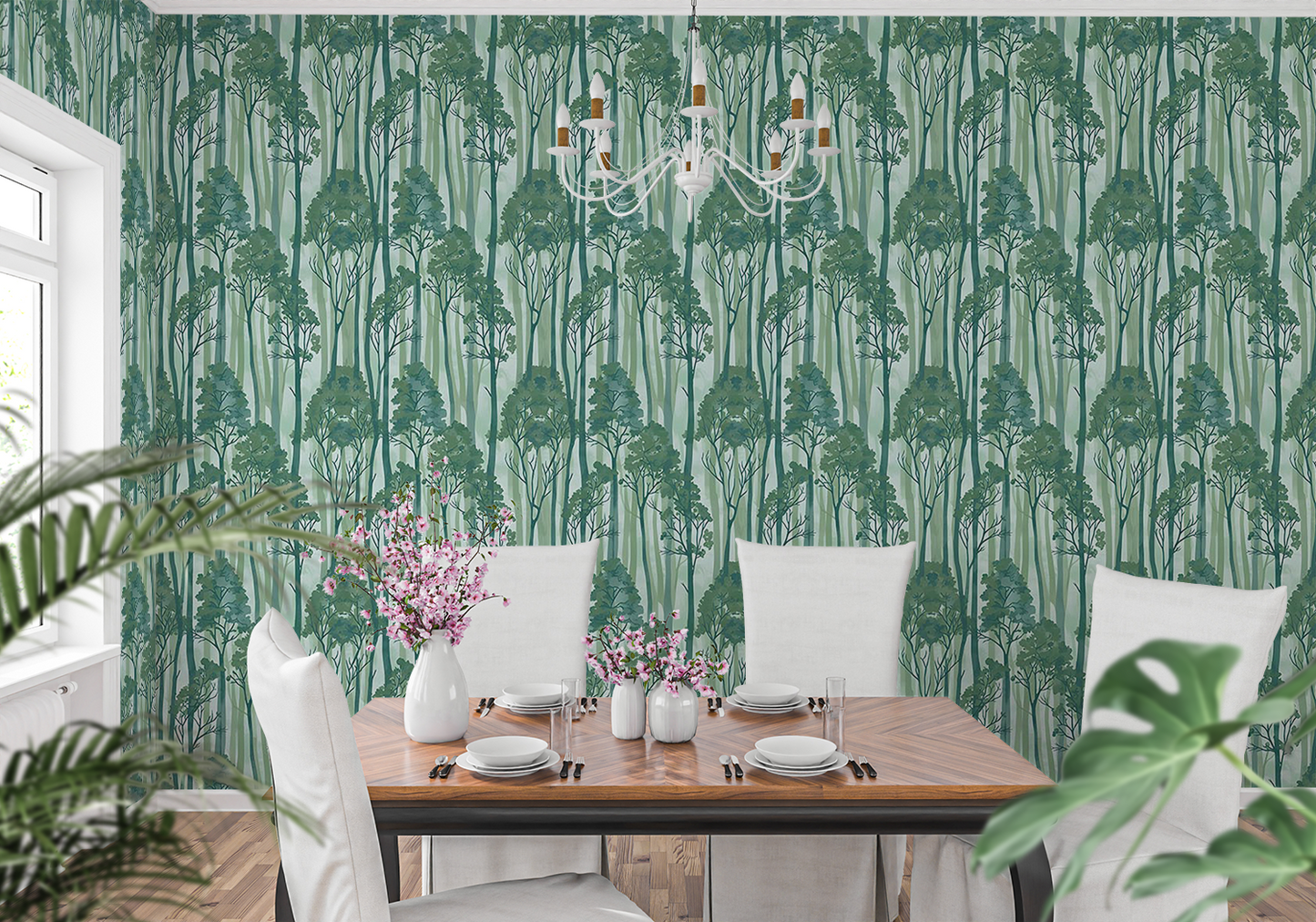 Seamless Sage Green Forest Trees Pattern | Boho Digital Art Download for Wallpaper, Fabric, Gifts & Crafts